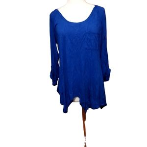 Simply Emma 1x Top Shirt Blue Long Sleeve Blouse